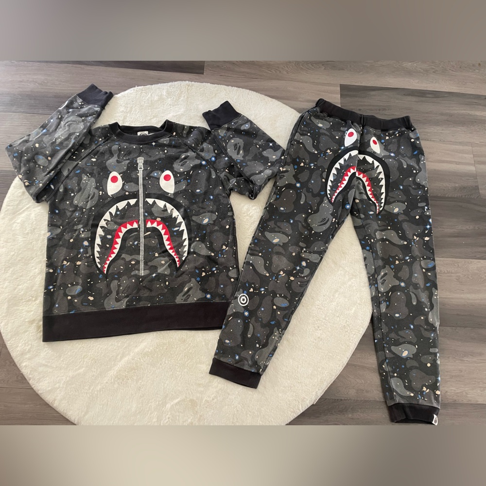 Bape kids sweatshirt Matching Set - Black and Gray
